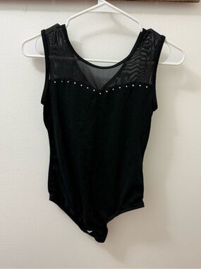 Cat & Jack XL 14-16. Black Mesh Panel Studded Leotard